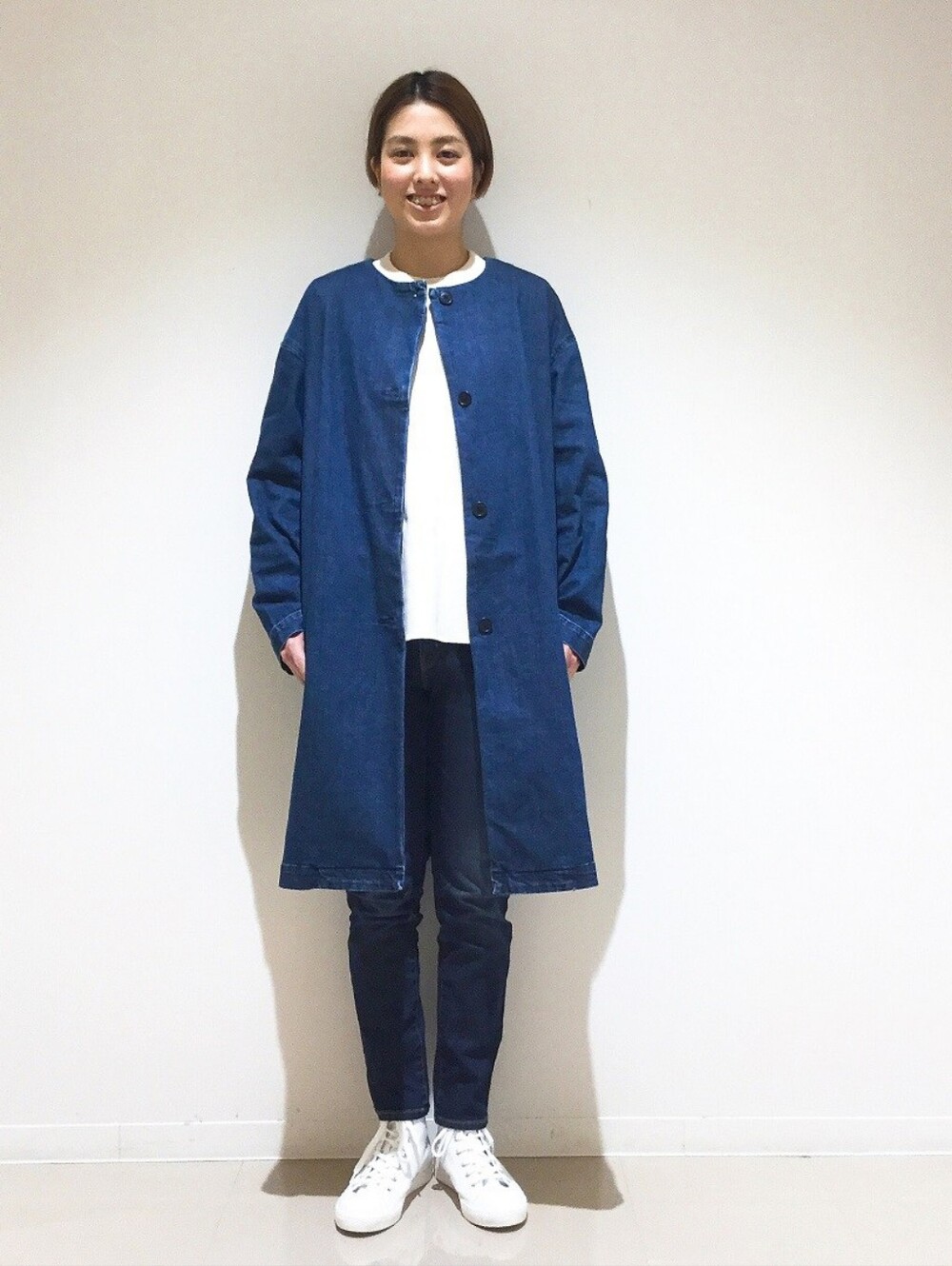 Muji Ladies Long Denim Coat Jacket in Deep Indigo - Picture 2 of 10